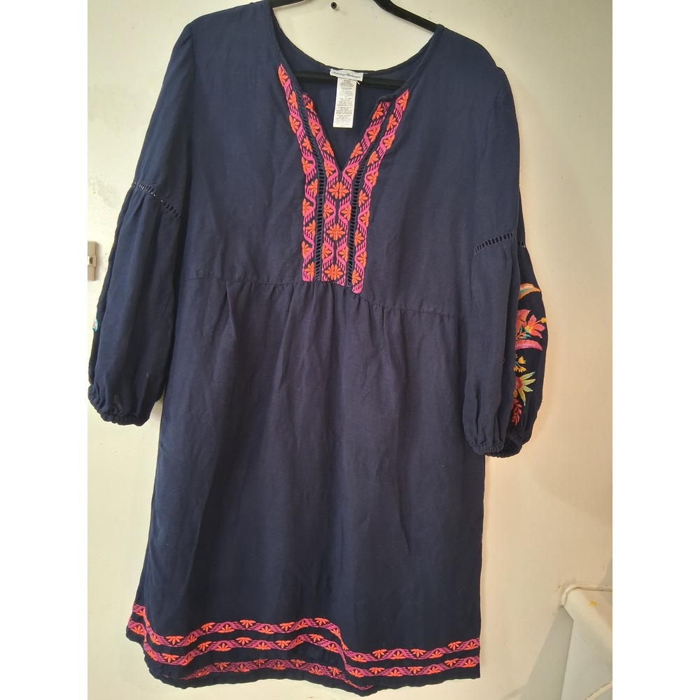 Tommy Bahama Mare Navy Embroidered Linen Blend Cover Up Dress XS SS500289